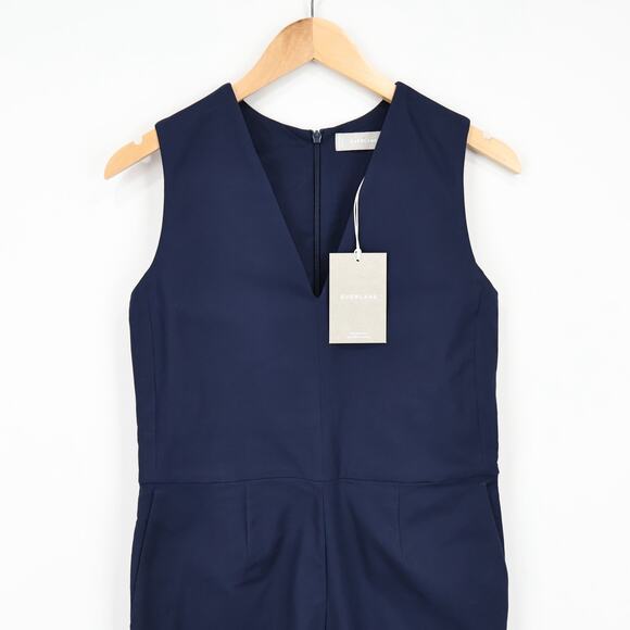 NWT Everlane The Structured V-Neck Cotton Jumpsuit In Navy Blue Size 00 - Picture 6 of 10